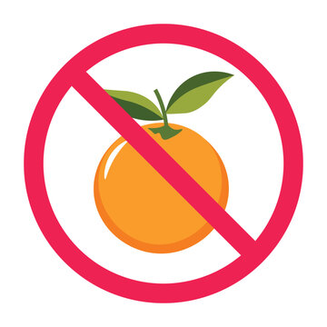 recommend clip art: Forbidden sign with orange fruit icon, no orange allowed sign, citrus prohibition symbol, do not eat orange sign