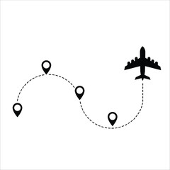 airplane travel location, airplane icon, airplane travel map vector