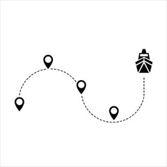 ship travel location, airplane icon, ship travel map vector