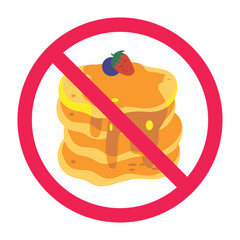 Forbidden sign with pancakes icon, no pancake allowed sign, pancake prohibition symbol