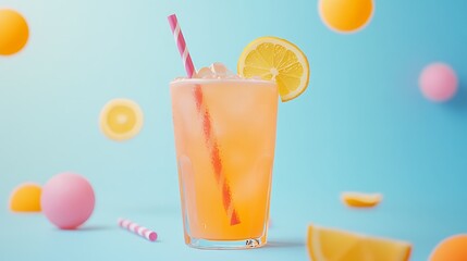 Fototapeta premium Refreshing citrus beverage in a glass with ice.