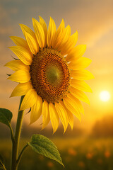 Obraz premium Vibrant sunflower basking in golden sunlight.