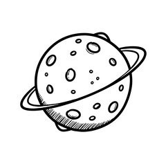 Fototapeta premium Planet with Ring Icon in Hand-drawn Style for Astronomy Concept