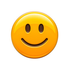 Fototapeta premium Glossy yellow smiley face emoji with black eyes and a cheerful expression isolated on a transparent background.