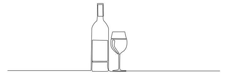 one continuous line of wine bottle and glass.single line vector illustration of party,celebration and others.line art.eps 10