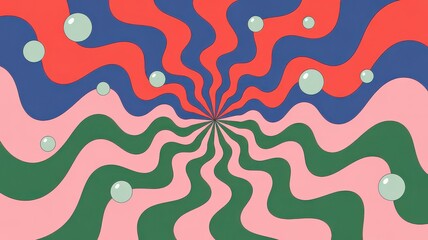 Wavy Psychedelic Pattern with Bubbles and Bold Contrasting Colors.