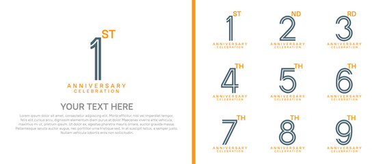 logo anniversary set. black and orange color on white background for special event