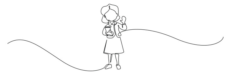 one continuous line teacher waving hand, greeting student. single line vector illustration for education, knowledge, education advertisement and others