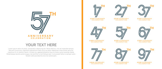 logo anniversary set. black and orange color on white background for special event
