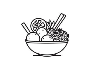 Minimalist Line Art of Delicious Fruit Salad Bowl