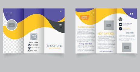 Modern School Brochure Template. Back to School Trifold Design for Educational Promotion.