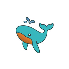 Abstract Flat Style Blue Whale Illustration