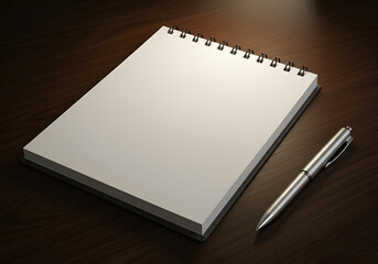 Blank Spiral-Bound Notebook and Pen on a Wooden Desk