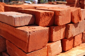 Neat Stack of Traditional Red Clay Building Materials