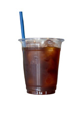 Cold cola beverage with ice in a glass, isolated on white