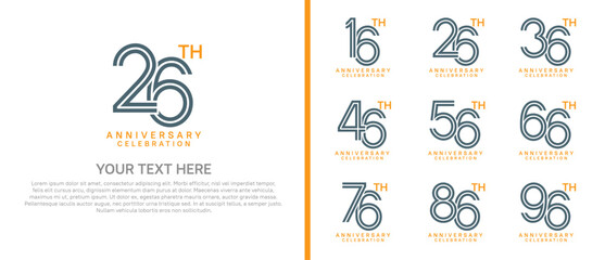 logo anniversary set. black and orange color on white background for special event
