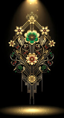 Elegant symmetrical arrangement of flowers and golden plants