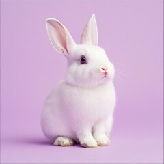 Obraz premium Cute white rabbit on purple background