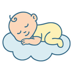 cute baby sleeping on a cloud comfortable flat color vector illustration template design
