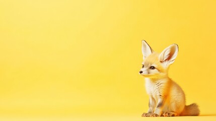 Obraz premium Cute baby fox on yellow background