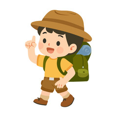 Boy Hiking with Backpack and Hat