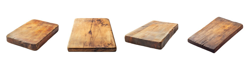 Rustic Wooden Chopping Boards Set, Side View isolated on transparent or white background	


