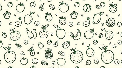 Fruit Pattern Apple Banana Cherry Line Art