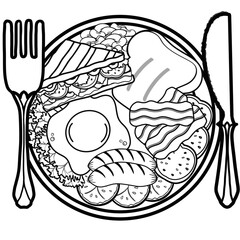 Breakfast  collection artistic outline and silhouette illustration. 