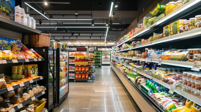 A supermarket with lots of goods on the shelves