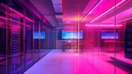 Neon-lit Server Room: A Technological Haven