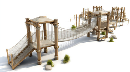 Naklejka premium 3d Rope bridge playground structure with hanging
