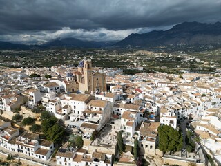 Aerial view of Altea with iconic blue-domed church.