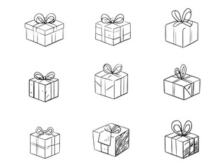Minimalist hand drawn gift box present icon illustration
