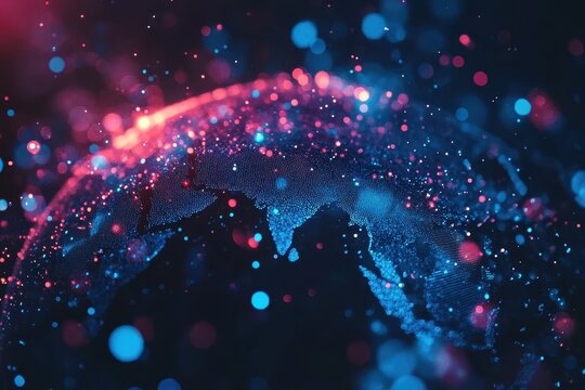 Exploration of a holographic global network with vibrant colors showcasing interconnected social connections