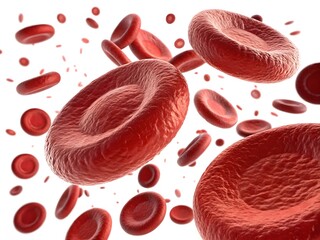 Detailed Close-Up of Red Blood Cells with Realistic Texture and Scattered Fragments in Biological Visualization