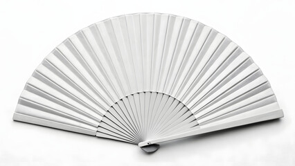 White handheld fan mockup with pleated structure and wooden frame, top view layout perfect for summer accessories, decoration, or print customization