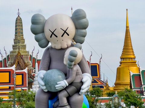 BANGKOK, THAILAND - MAY 19, 2025 : KAWS HOLIDAY THAILAND exhibition is open to the public from May 13th to 25th, 2025, at Sanam Luang, Bangkok, THAILAND