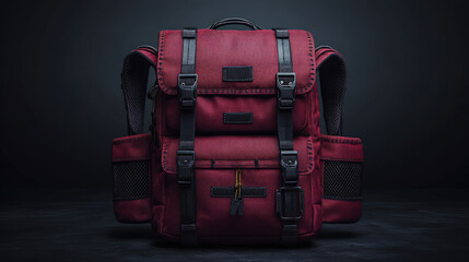 Naklejka premium Red backpack on dark background