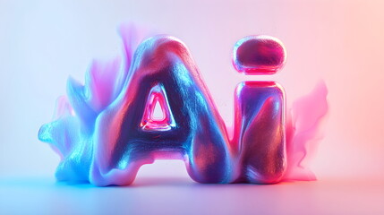 3D text "AI" in digital artwork background with vibrant colors and intricate details 3D rendering, close-up, macro photography.