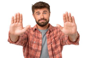 Man Showing Stop Gesture – Transparent Background