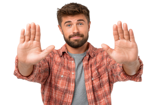Man Showing Stop Gesture – Transparent Background