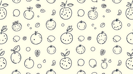 Fruit Pattern with Orange and Leaf Doodles