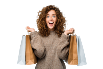 Trendy Shopper Holding Bags – White Background Removed