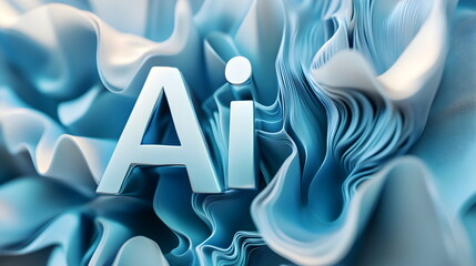 3D text "AI" in digital artwork background with vibrant colors and intricate details 3D rendering, close-up, macro photography.