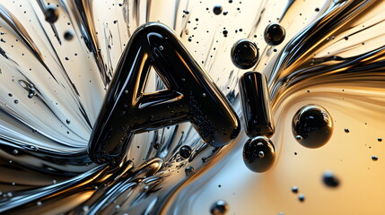 3D text "AI" in digital artwork background with vibrant colors and intricate details 3D rendering, close-up, macro photography.