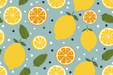 Seamless pattern of lemons leaves
