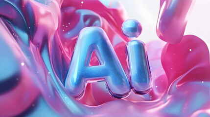 3D text "AI" in digital artwork background with vibrant colors and intricate details 3D rendering, close-up, macro photography.