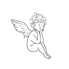 Angel drawn with line. Minimalistic illustration.