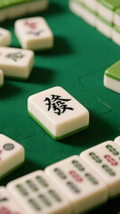 “Fa” Mahjong tile centered on green table, highlighting the classic charm of traditional Chinese board game culture
