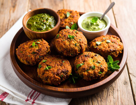 A plate of steaming Mauritian gato piment (chili cakes) served with mint chutney.